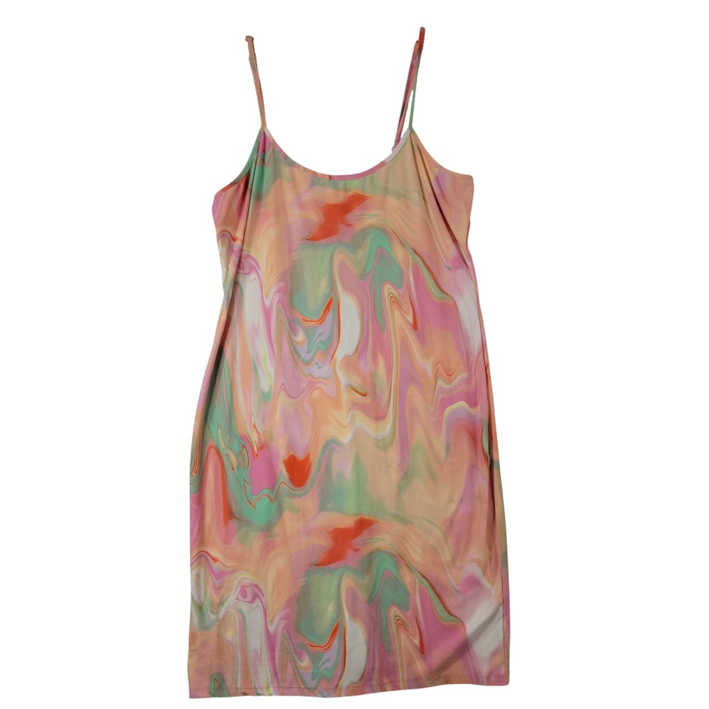 Pastel Tie-Dye Slip Dress Womens 3X Multicolor Marble Print Soft Stretch  Y2K